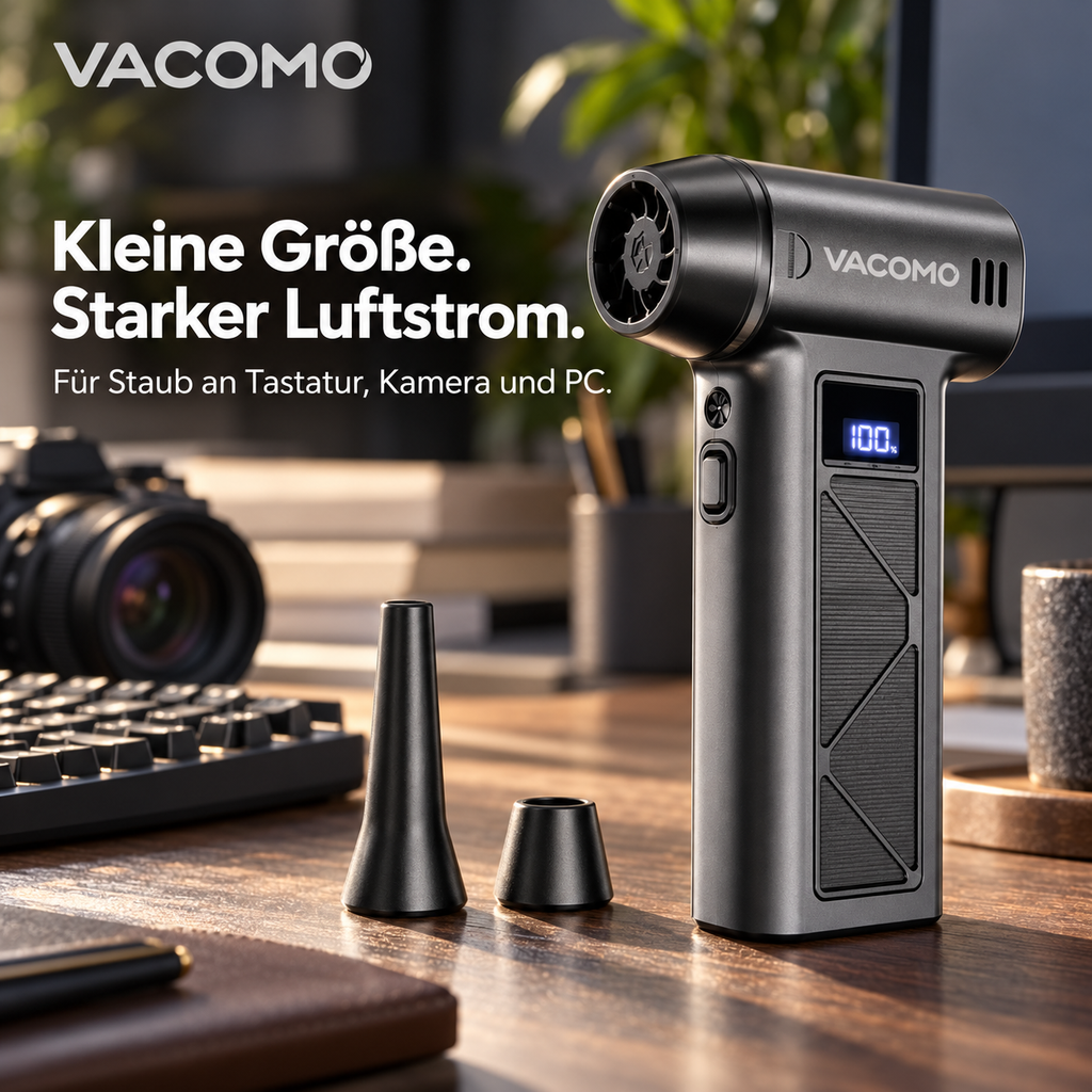 Vacomo Air Jet – Elektrischer Staubbläser mit Aufsätzen