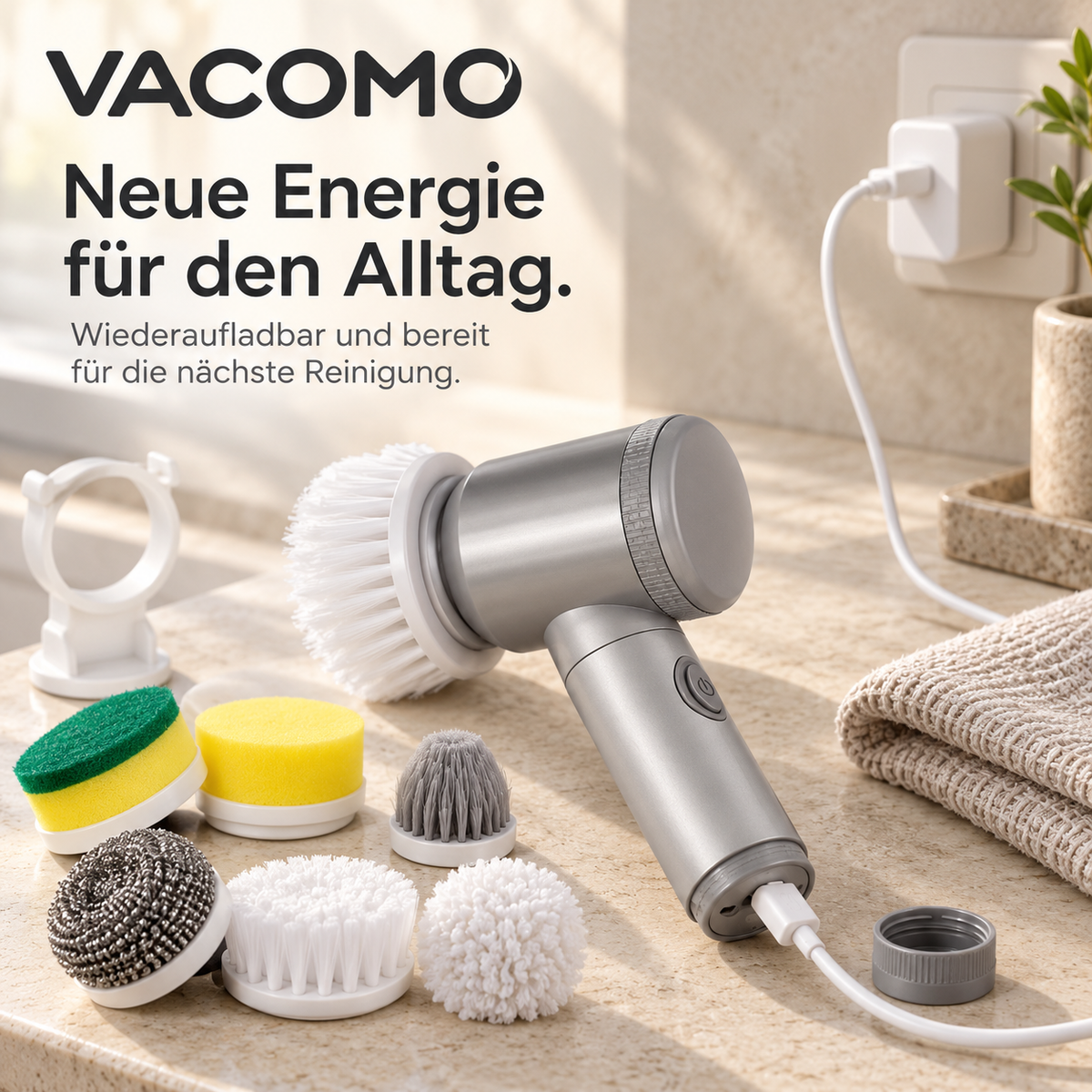 Vacomo Spin Mini – Elektrische Reinigungsbürste für Bad & Küche