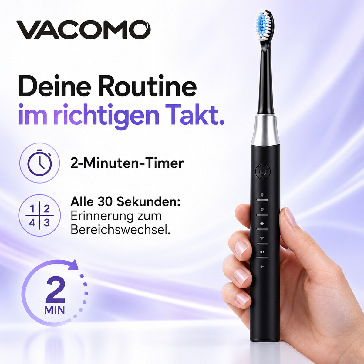 Vacomo Care One – Elektrische Zahnbürste mit 5 Reinigungsmodi
