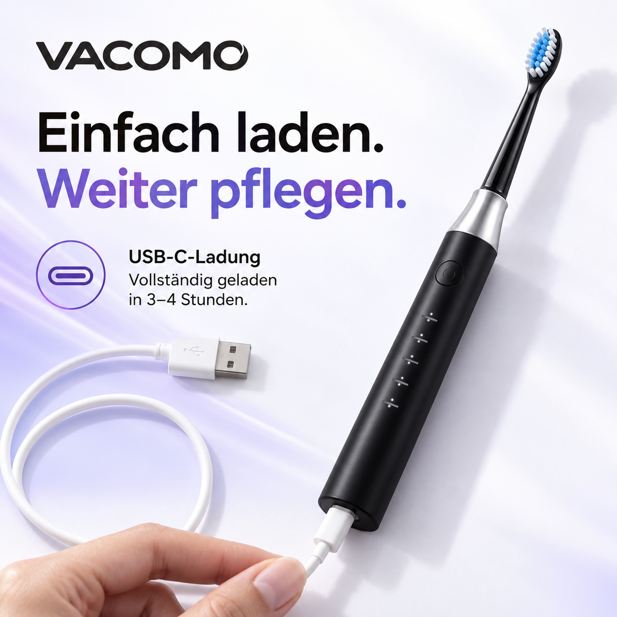 Vacomo Care One – Elektrische Zahnbürste mit 5 Reinigungsmodi