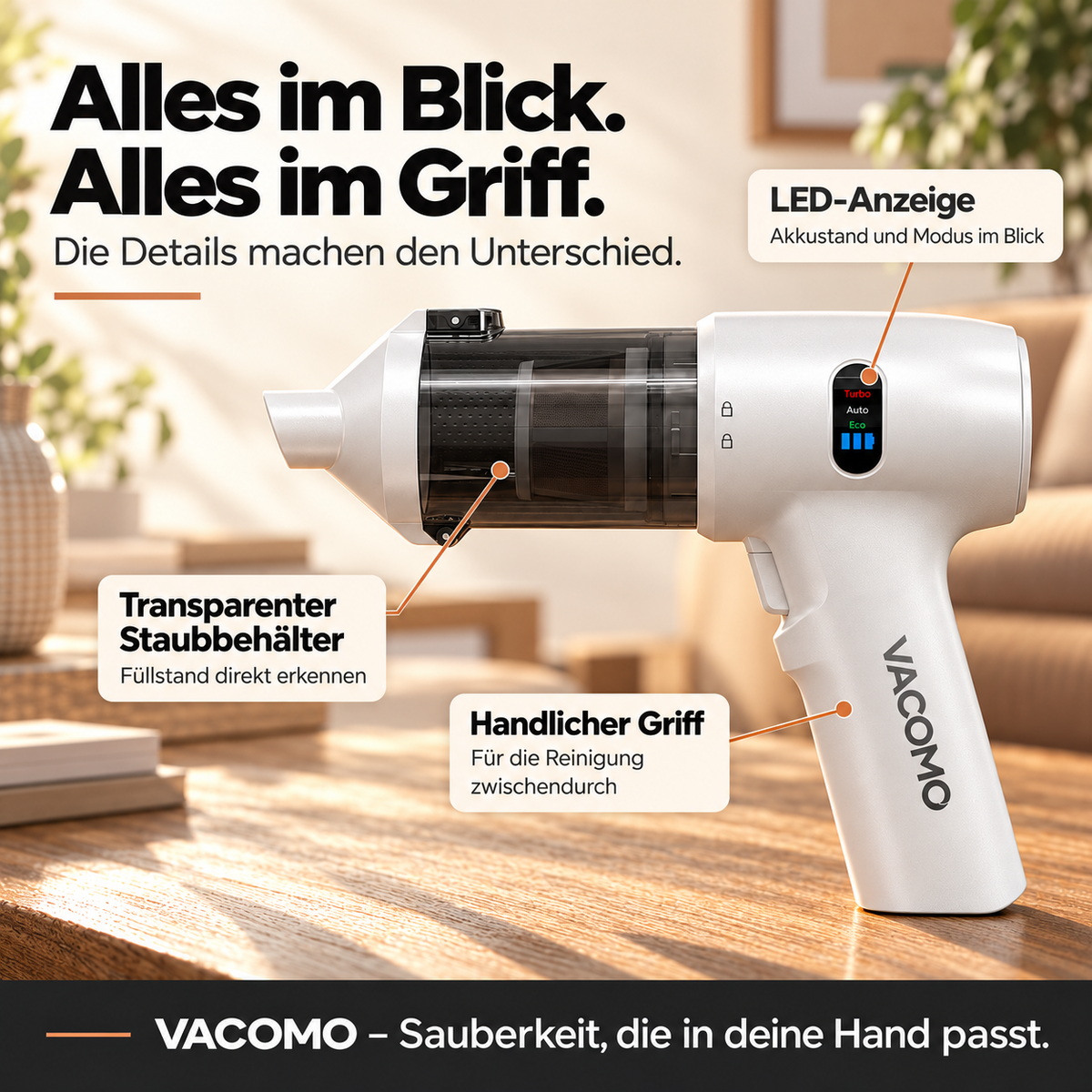 Vacomo Air Pro – Handstaubsauger mit Zubehör-Set