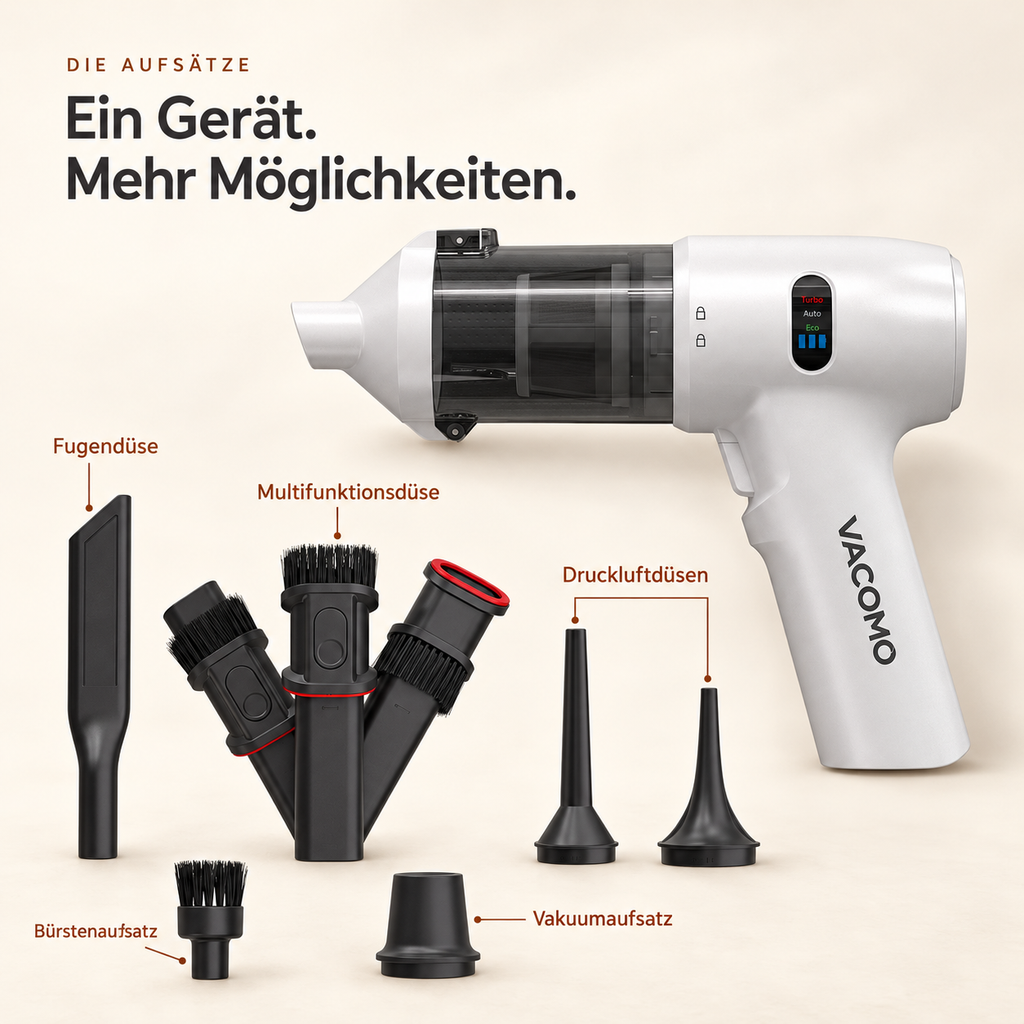 Vacomo Air Pro – Handstaubsauger mit Zubehör-Set